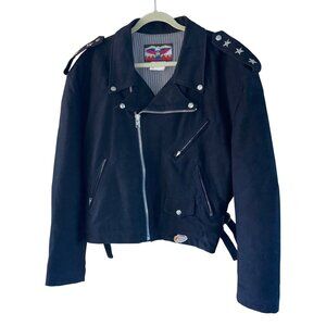 Jeff Hamilton Vintage Mens Size M Black Studded Eagle Biker Denim Jacket Rare